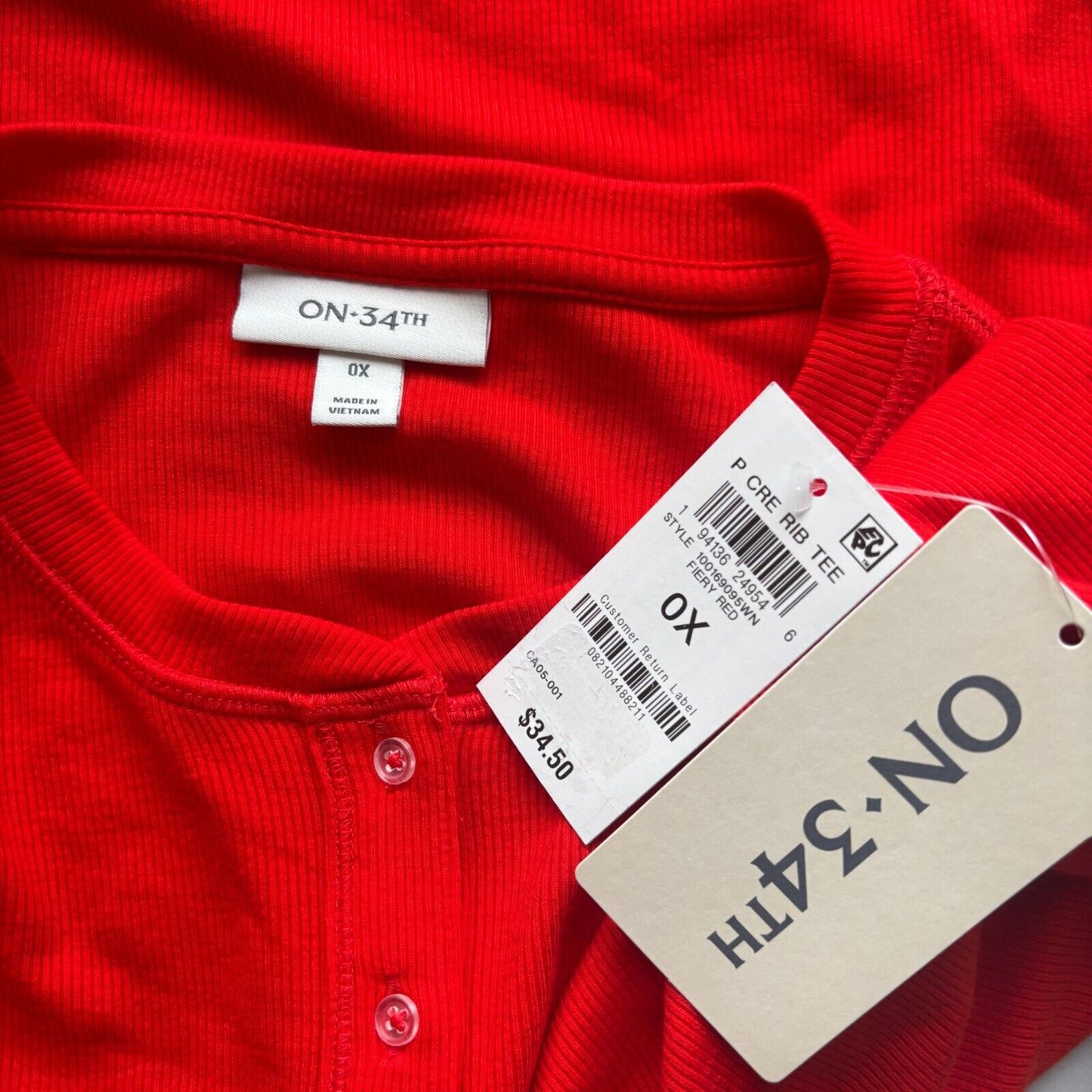 On 34th Plus Size Bright Orange Ribbed Long-Sleeve Henley Top NWT