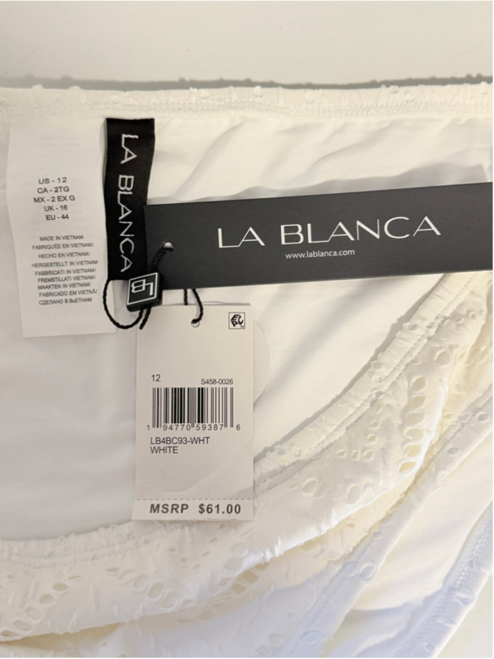La Blanca Women's Size 12 White Textured Hipster Bikini Bottoms NWT