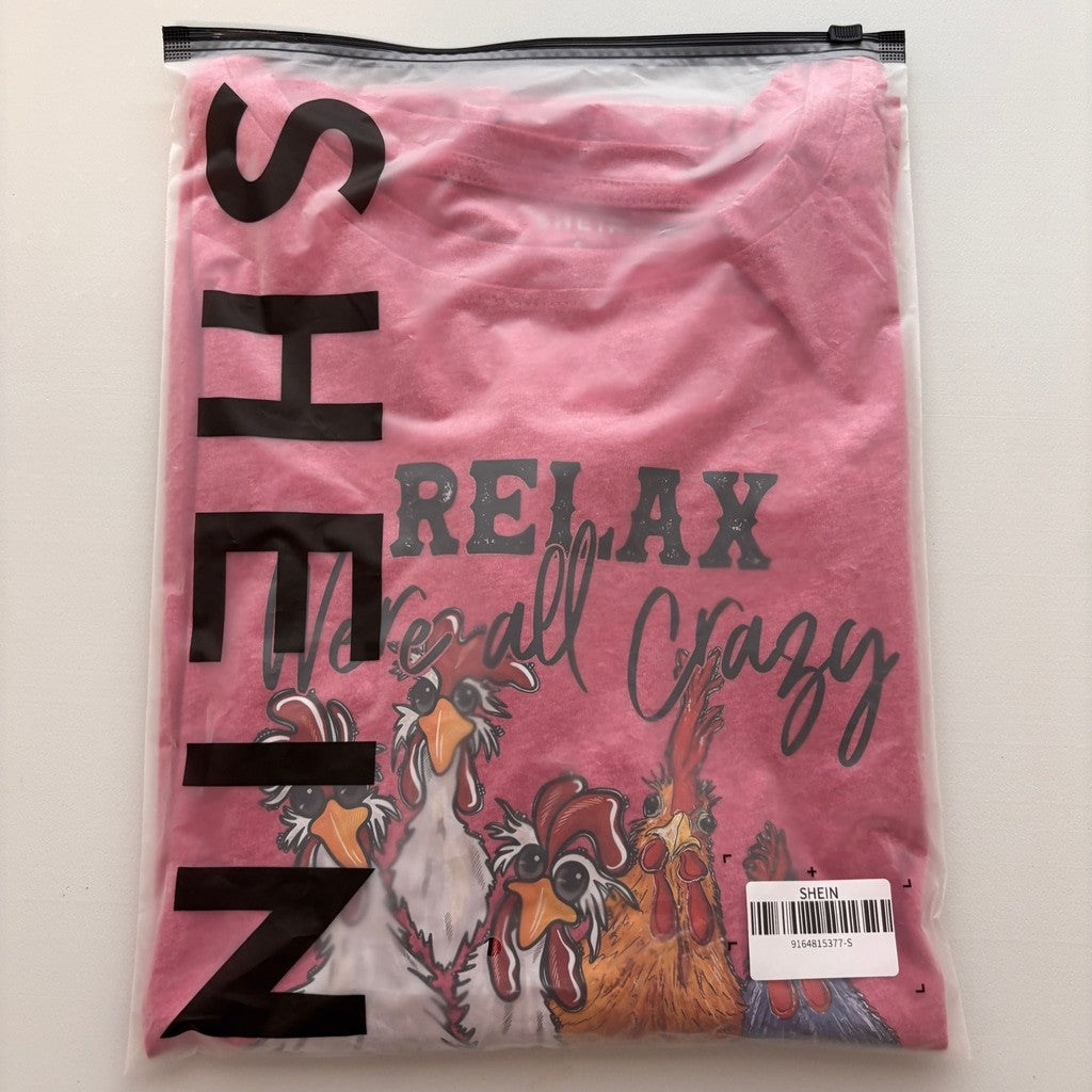 Shein Men's Small Red Crazy Chicken Graphic Short Sleeve T-Shirt NIB