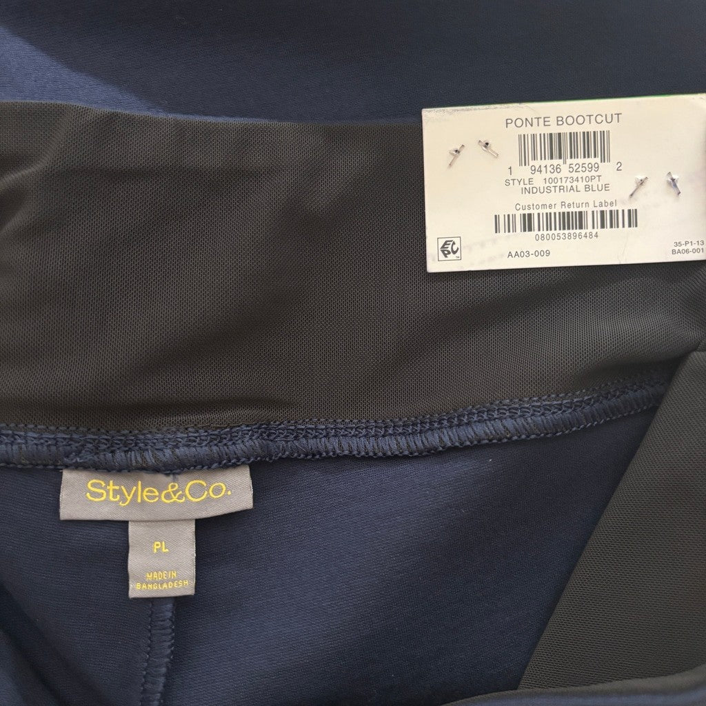 Style & Co. Women's Large Petite Navy Mid-Rise Pull-On Bootcut Ponte Pants NWT