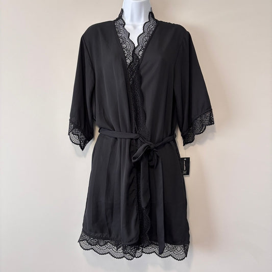 INC International Concepts Women's Small Black Lace Trim Chiffon Robe NWT