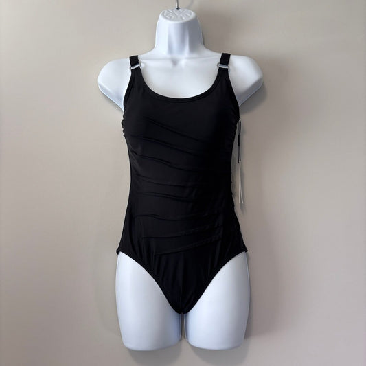 Calvin Klein Women's Size 6 Black Starbust Pleated One-Piece Swimsuit NWT