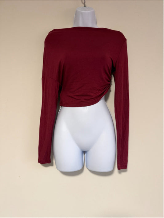 SHEIN BAE Size Extra Small Burgundy Asymmetrical Off Shoulder Crop Top NWT