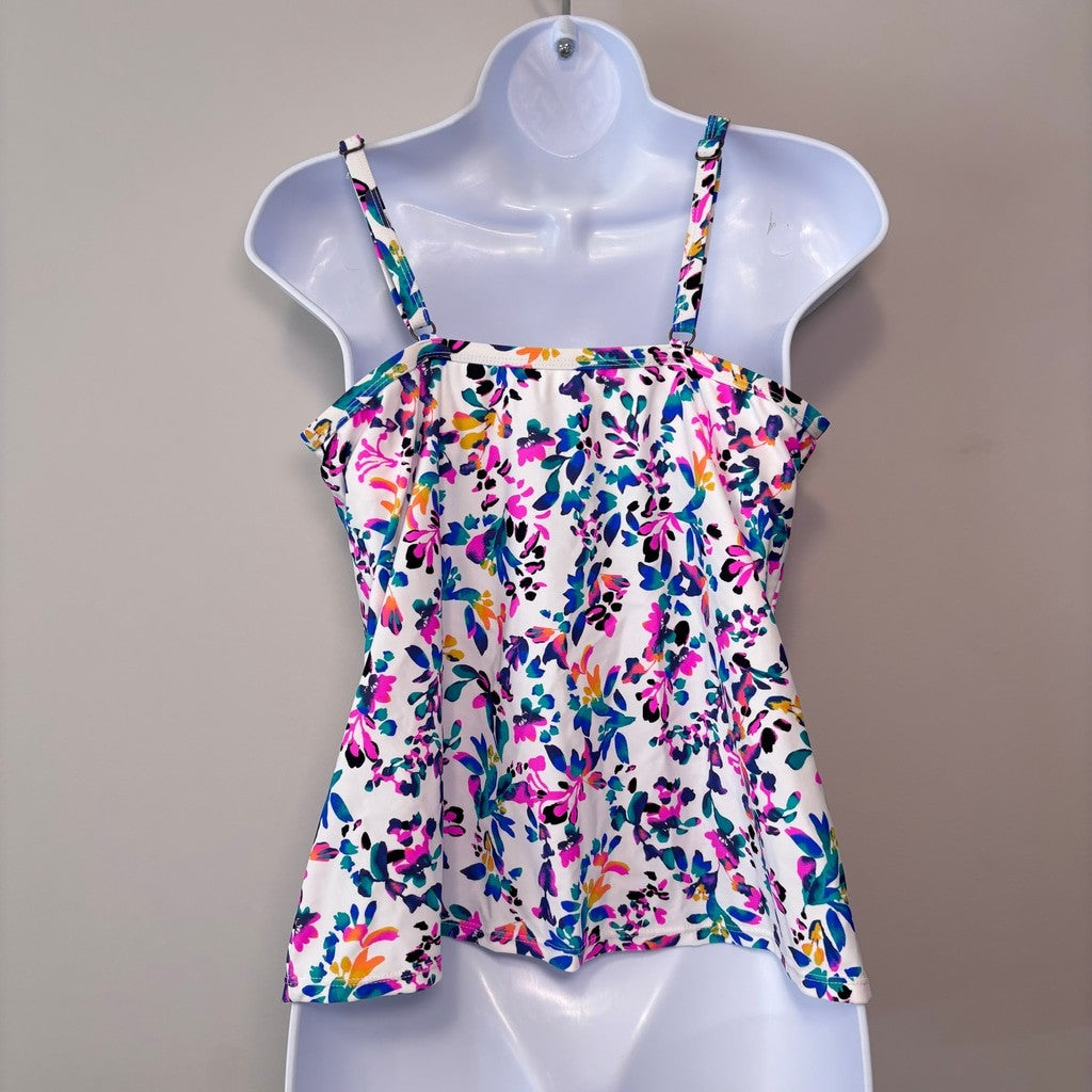 Island Escape Women's Size 8 White Floral Print Twist Front Tankini Top NWT