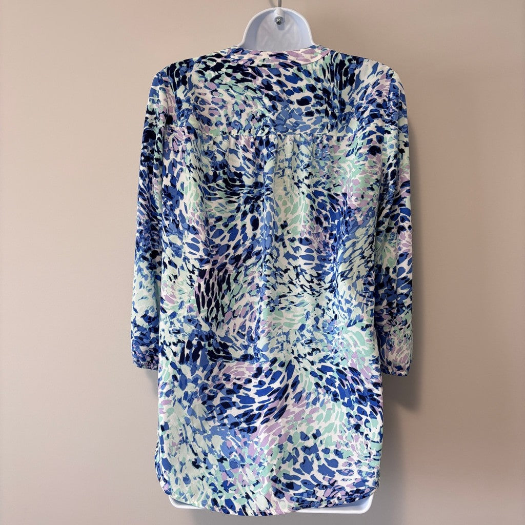 Jones New York Women's Extra Small Blue Floral Print V-Neck 3/4-Sleeve Top NWT