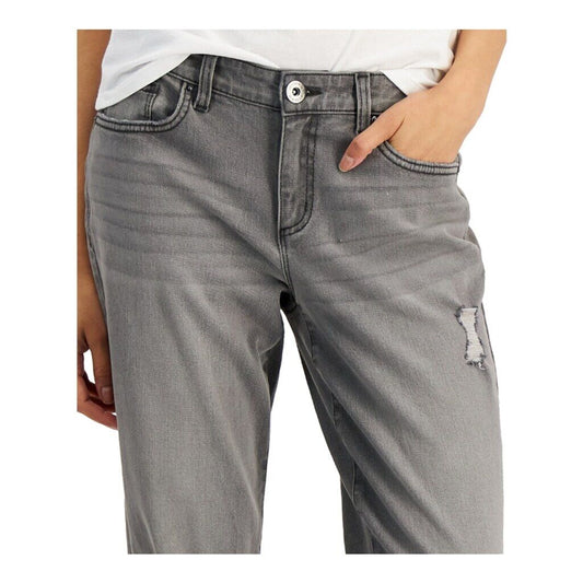 INC International Concepts Women's 2 Grey Mid Rise Ripped Straight-Leg Jeans NWT