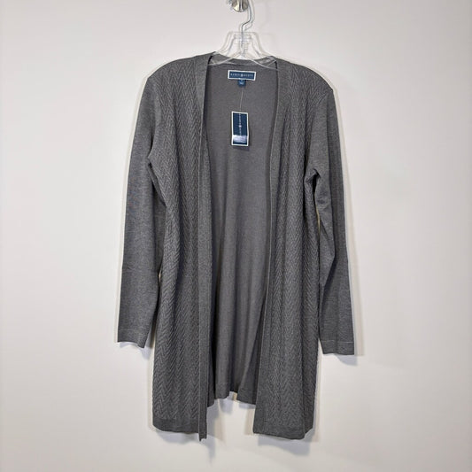 Karen Scott Women's Small Grey Open-Stitch Open-Front Long Cardigan NWT