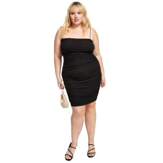 B DARLIN Plus Size Black Strappy Bungee-Strap Square-Neck Bodycon Dress NWT