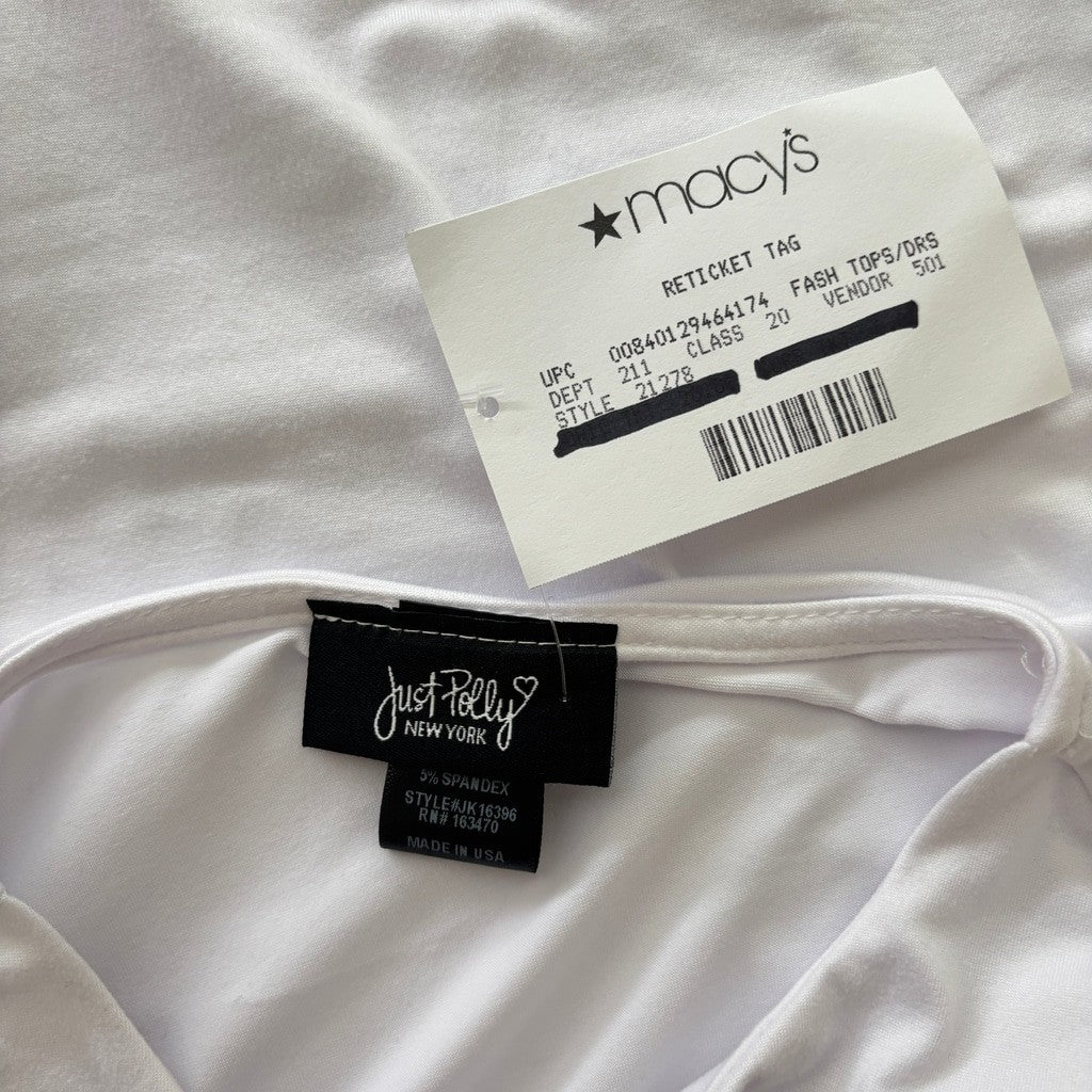Just Polly Women's Extra Small White Knit Cutout Short Sleeve Thong Bodysuit NWT