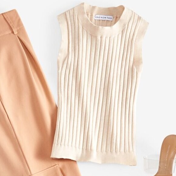 And Now This Women's Size Small Light Beige Ribbed Sleeveless Sweater Tank NWT