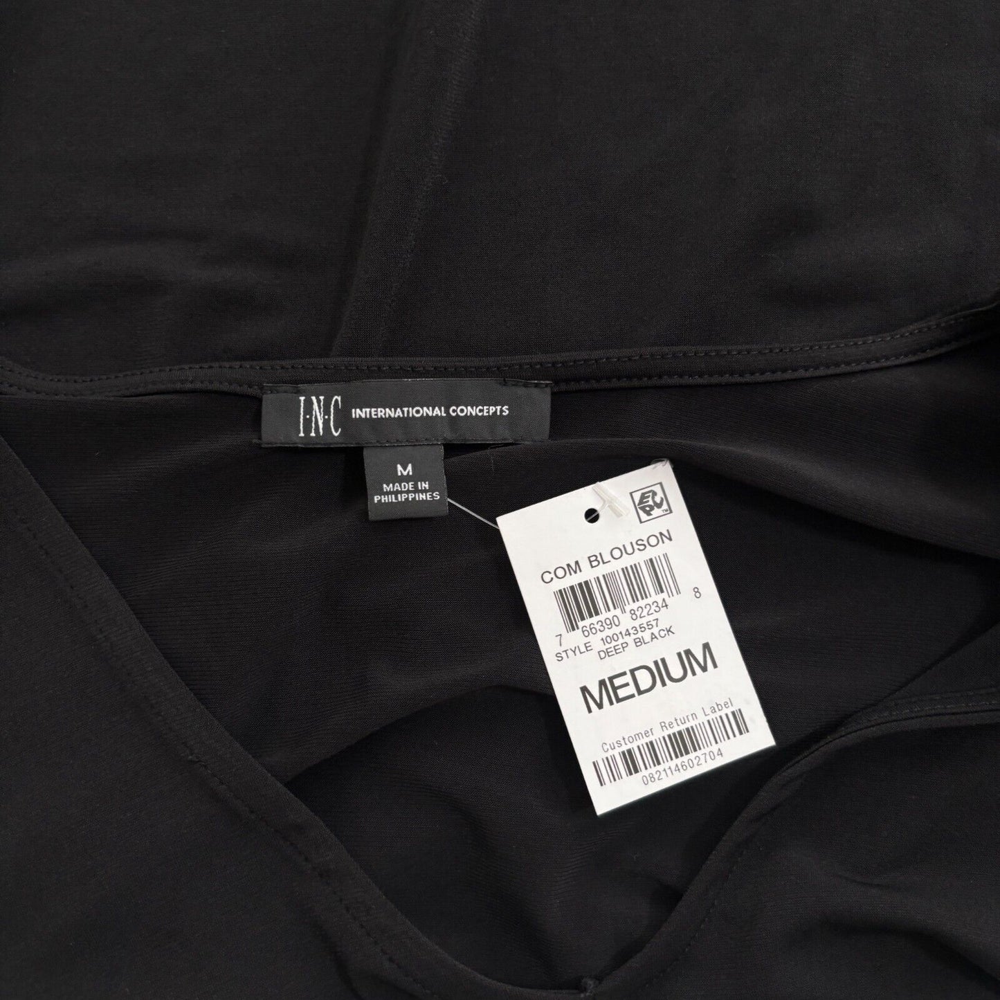I.N.C. International Concepts Women's Black Smocked-Trim Blouse NWT