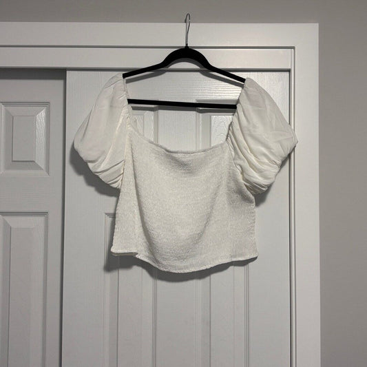 And Now This Women's Plus Size 2X White Square Neck Puff Sleeve Crop Top NWT