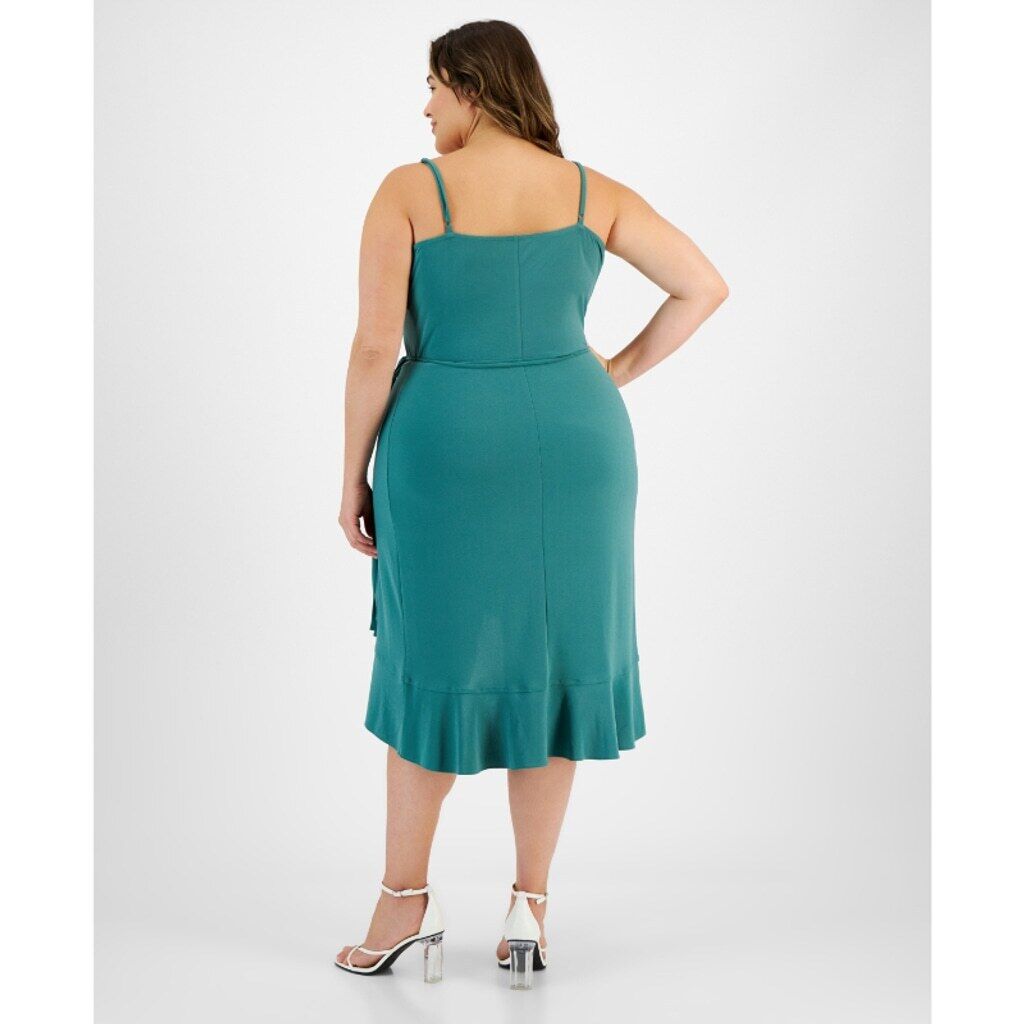 Bar III Women's Plus Size 2X Teal Ruffled Sleeveless Wrap Midi Dress NWT
