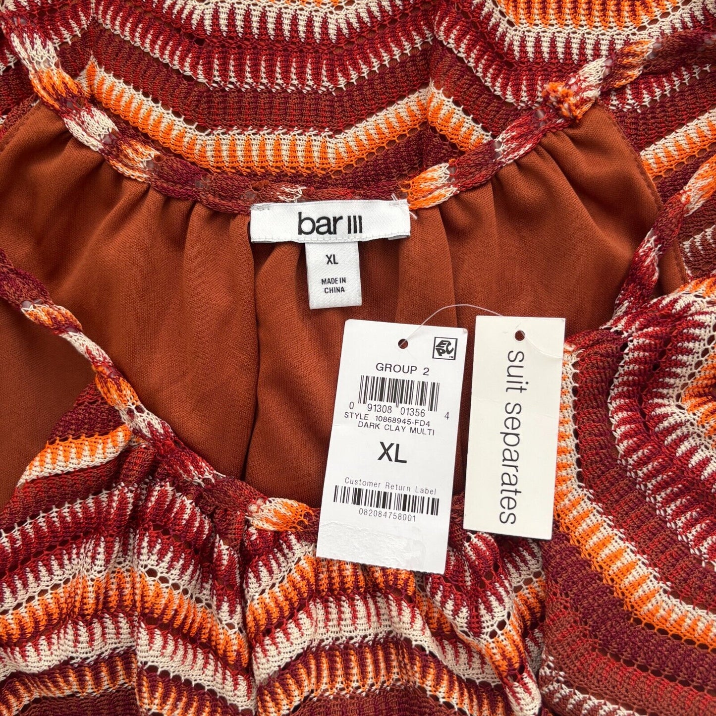 BAR III Women's Crochet Chevron Print Tank NWT