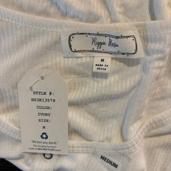 Hippie Rose Juniors' Size Medium White Lettuce-Edge Printed Scoop-Neck Top NWT