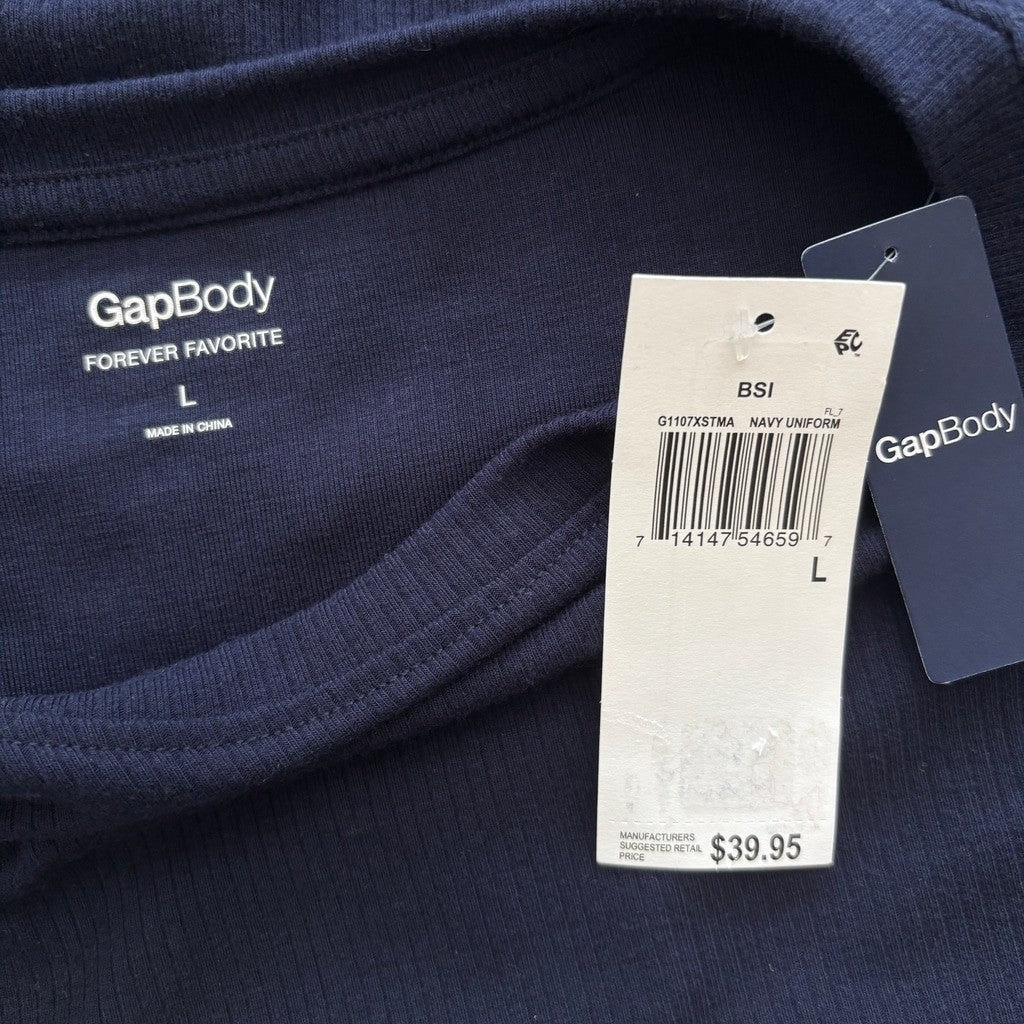 GAP GapBody Women's Large Navy Blue Ribbed Short-Sleeve Pajama Top NWT