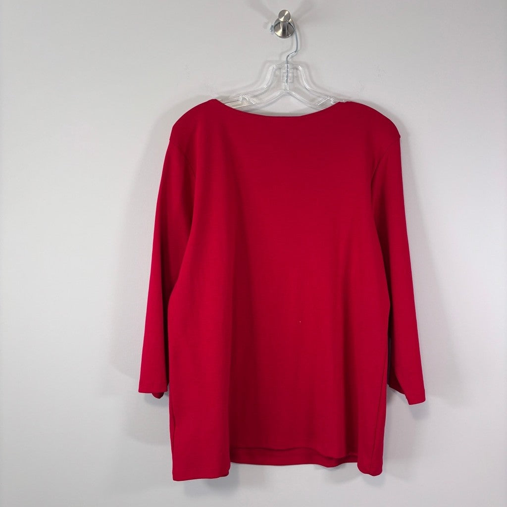 Karen Scott Plus Size 1X Red 100% Cotton 3/4 Sleeve Scoop-Neck Top NWT