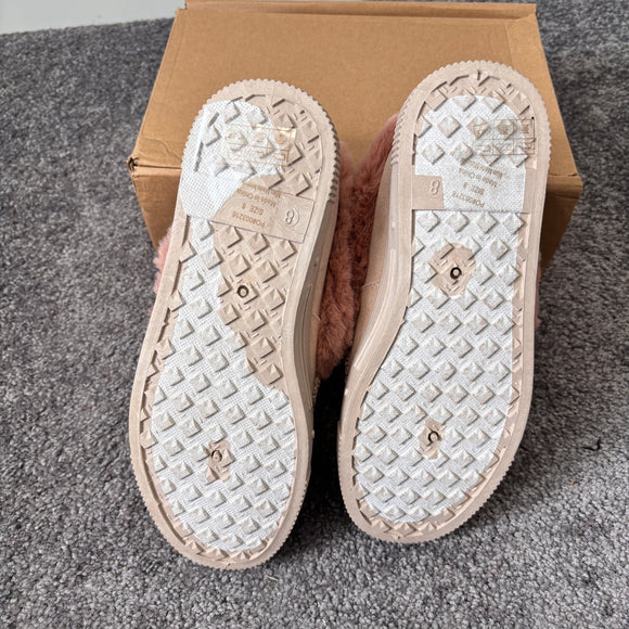 Journee Collection Women's 8 Pink Khaki Faux Fur Moccasins Slippers NIB