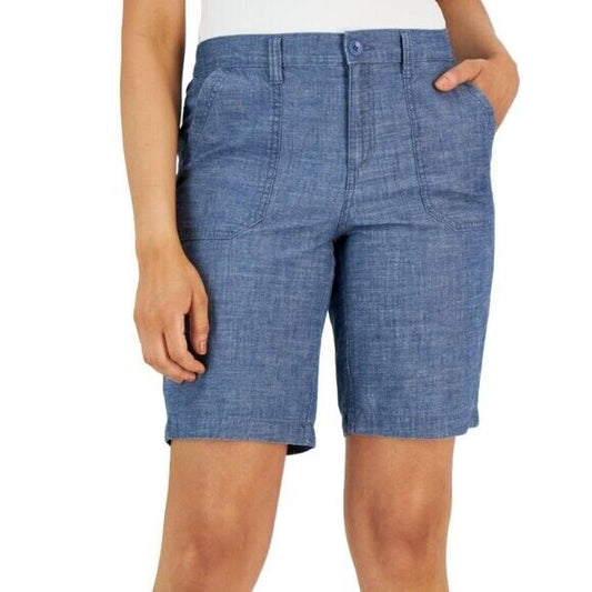 Karen Scott Women's Mid Rise Blue Chambray Shorts NWT