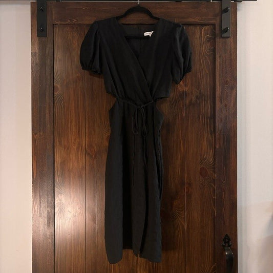 And Now This Women's Size Extra Small Black Puff-Sleeve Cutout Midi Dress NWT