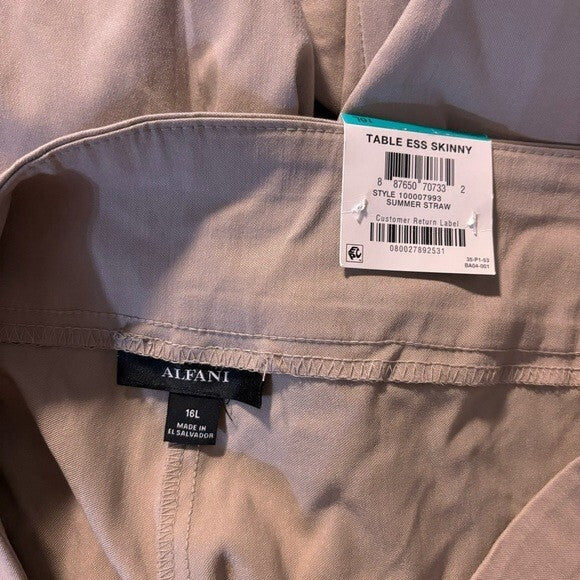 Alfani Women's Size 16L Tummy-Control Pull-On Skinny Beige Dress Pants NWT