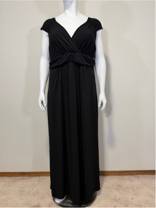 NY Collection Women's 3X Black Ruched Empire Waist Maxi Dress Plus Size NWT