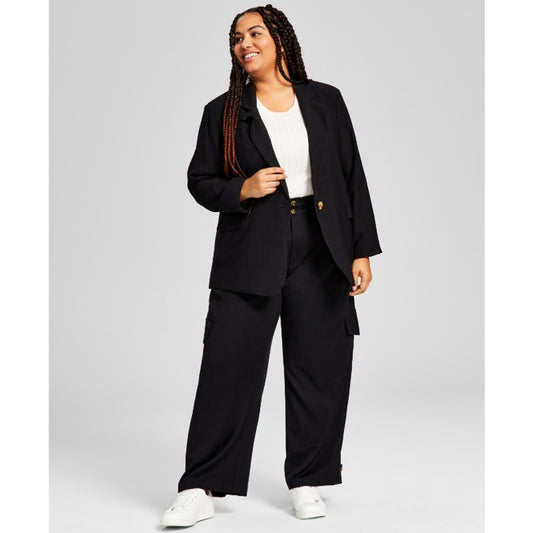 And Now This Plus Size 1X Black Oversized Button-Front Blazer NWT