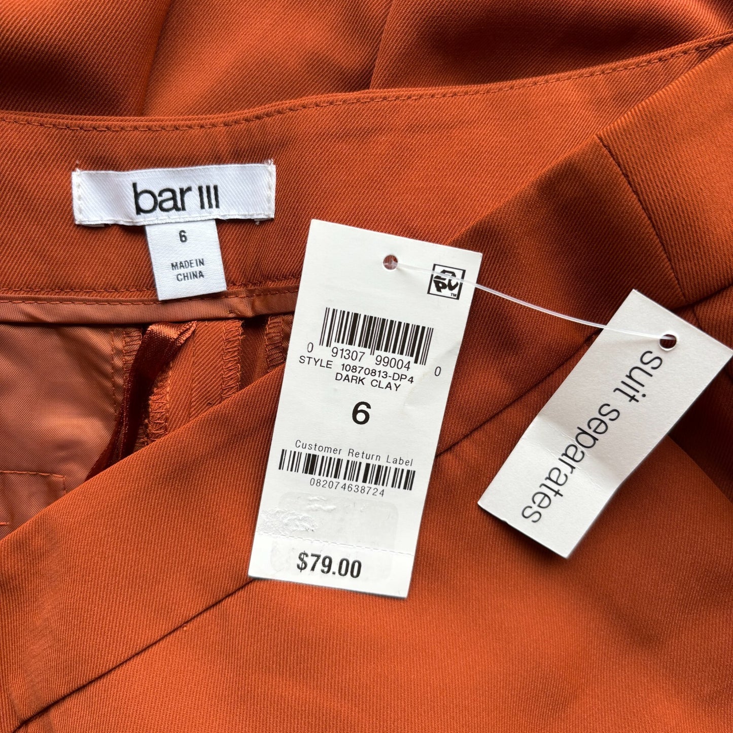 Bar III Women's Dark Clay Colored Mid-Rise Straight Leg Dress Pants NWT