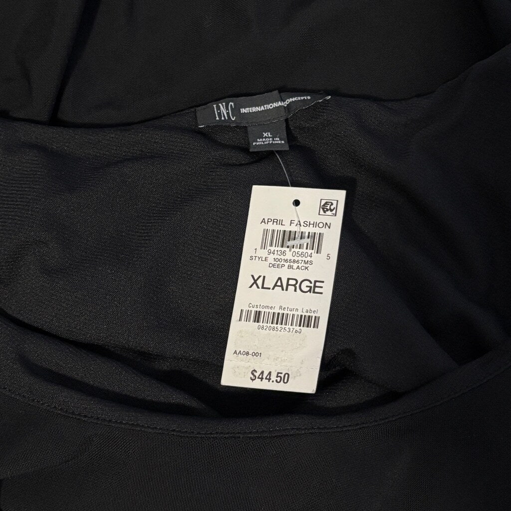 INC International Concepts Women's XL Black Ruffled One-Shoulder Smocked Top NWT