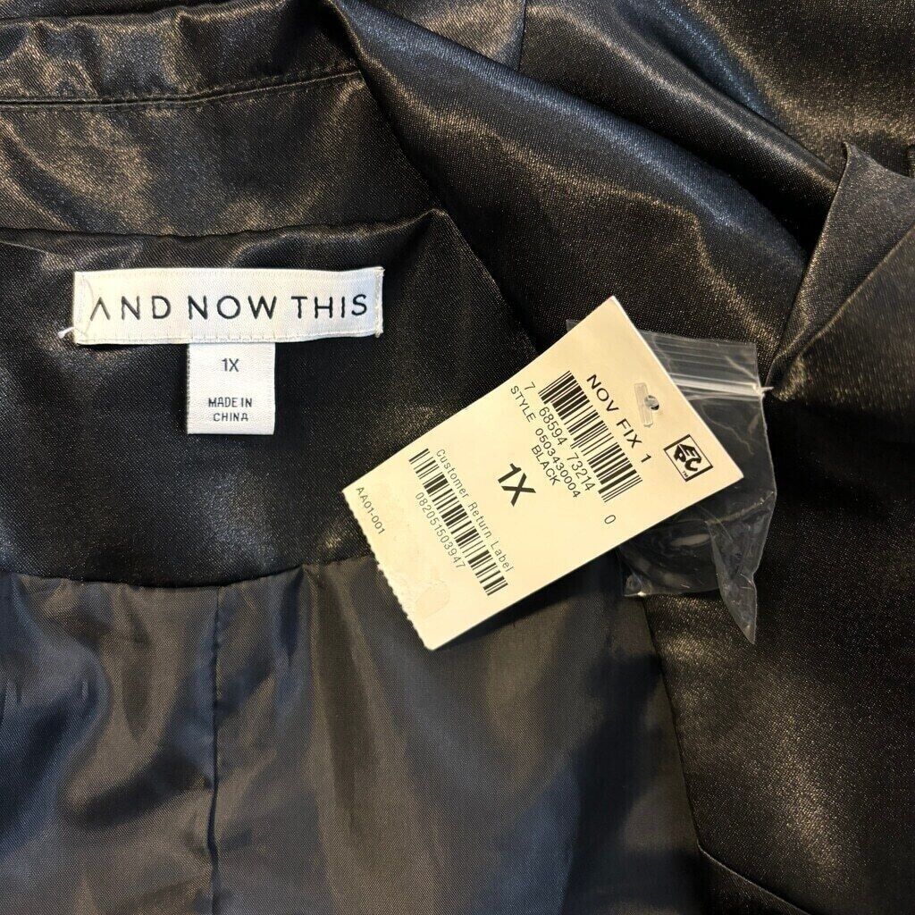 And Now This Plus Size One-Button Black Satin Blazer NWT