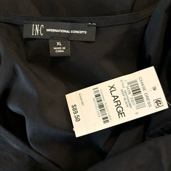 I.N.C. International Concepts Women's Black V Neck Puff Sleeve Mini Dress NWT