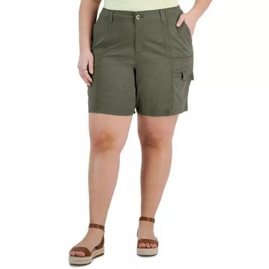 Style & Co. Women's Petite Mid Rise Olive Green Cargo Shorts NWT