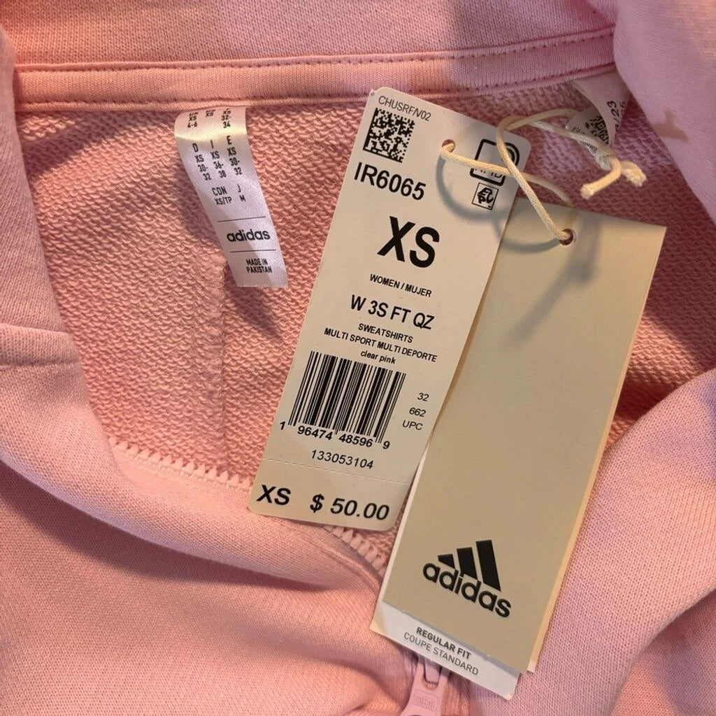 Adidas W 3S FT QZ Light Pink 1/4 Zip Sweater XS