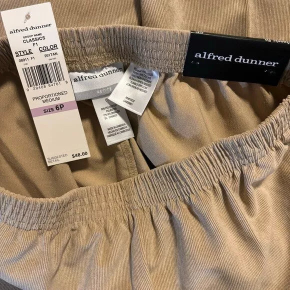 Alfred Dunner Petite Classic Tan Beige Corduroy Straight-Leg Dress Pants NWT