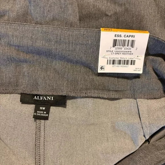 Alfani Plus Size Tummy-Control Grey Capri Dress Pants NWT