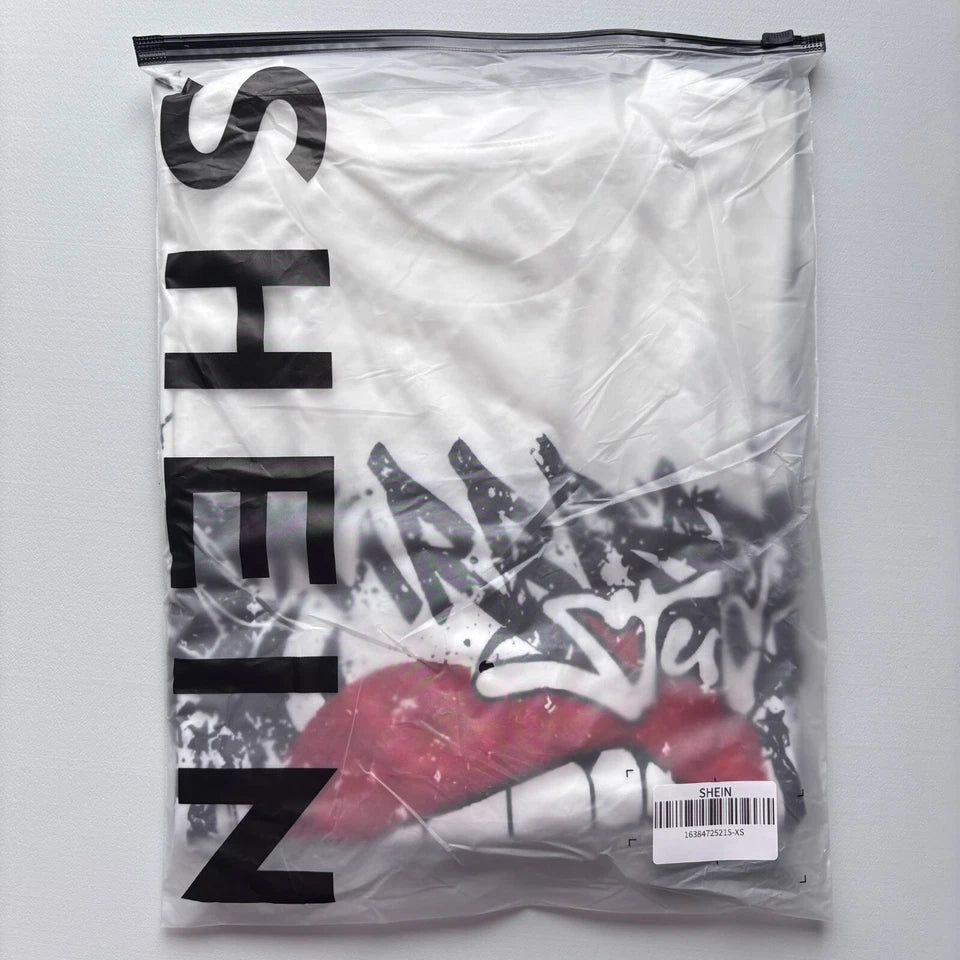 SHEIN Men's White Graphic Tee Money Roll Street Art Style T-Shirt NIB