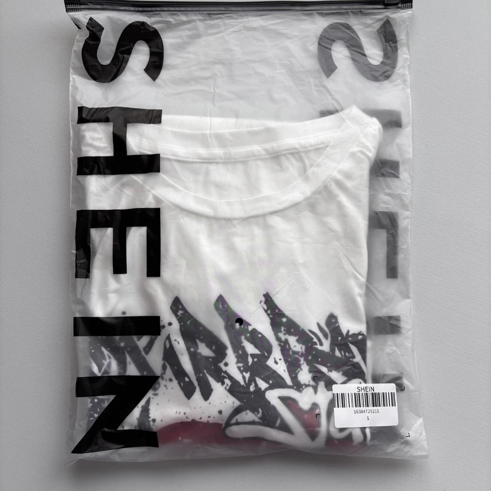 SHEIN Men's White Graphic Tee Money Roll Street Art Style T-Shirt NIB