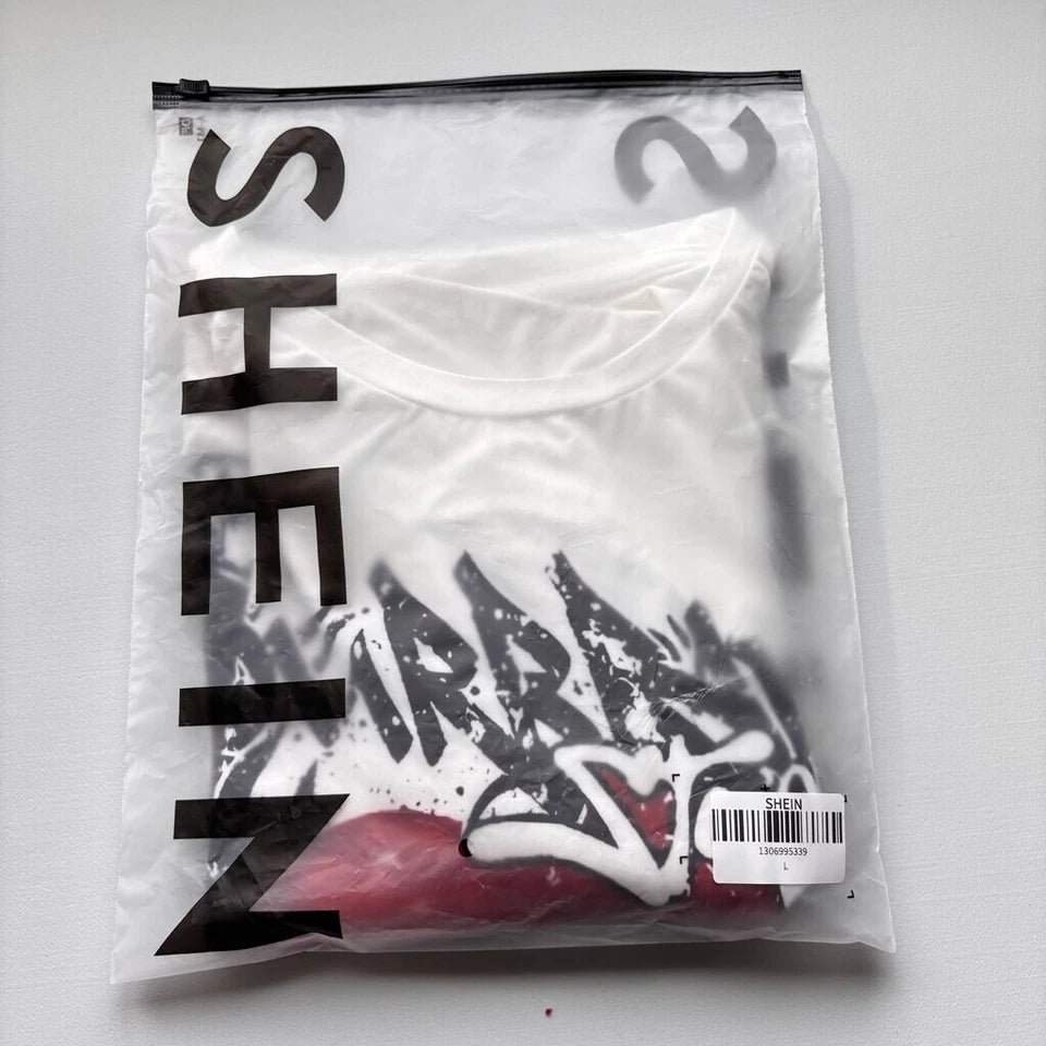 SHEIN Men's White Graphic Tee Money Roll Street Art Style T-Shirt NIB