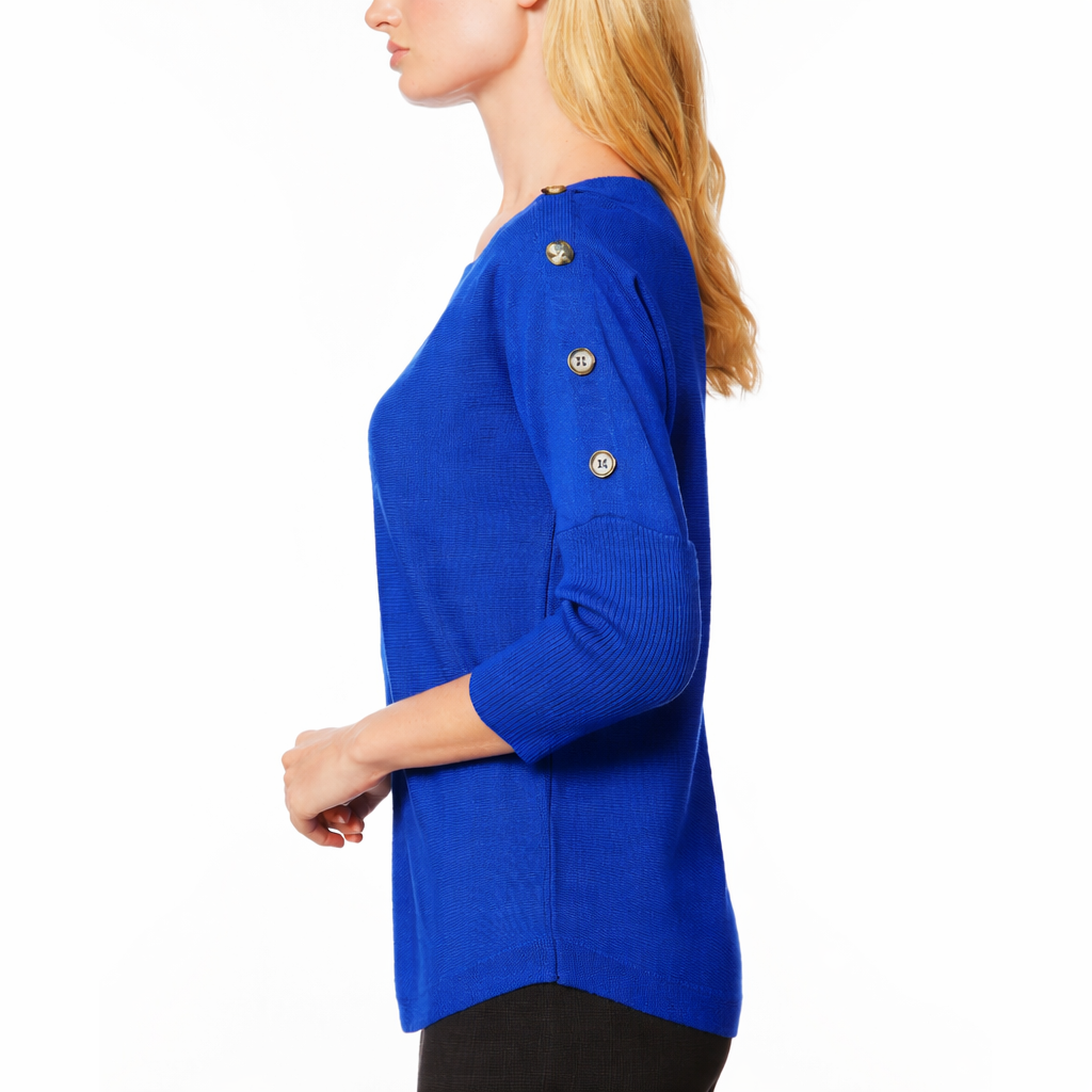 Melissa Paige Medium Petite Blue Dolman-Sleeve Buttoned-Sleeve Sweater NWT