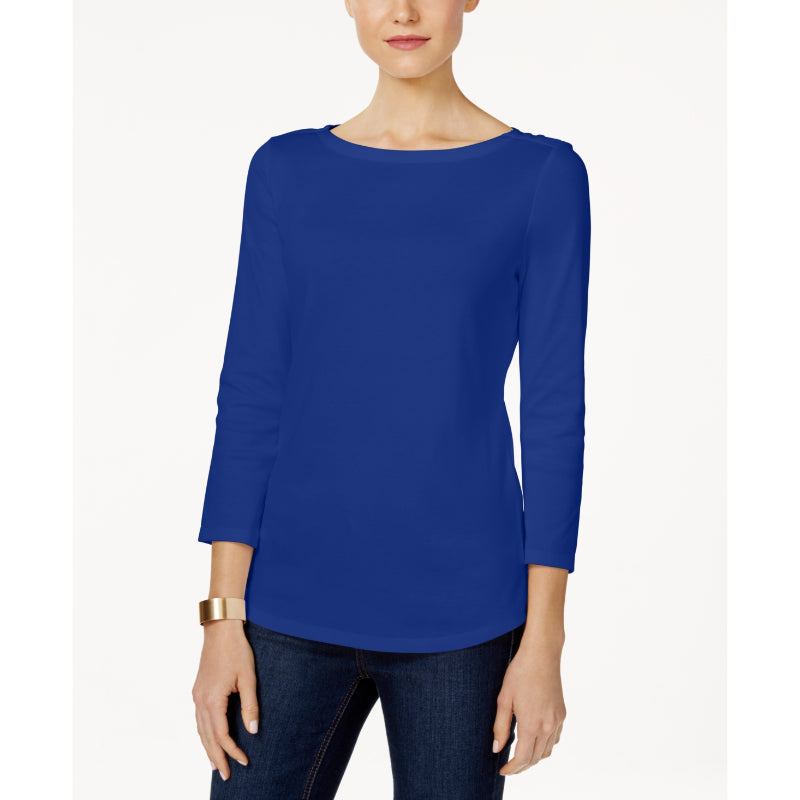 Charter Club Extra Small Dark Blue Pima 100% Cotton Boat-Neck Top NWT