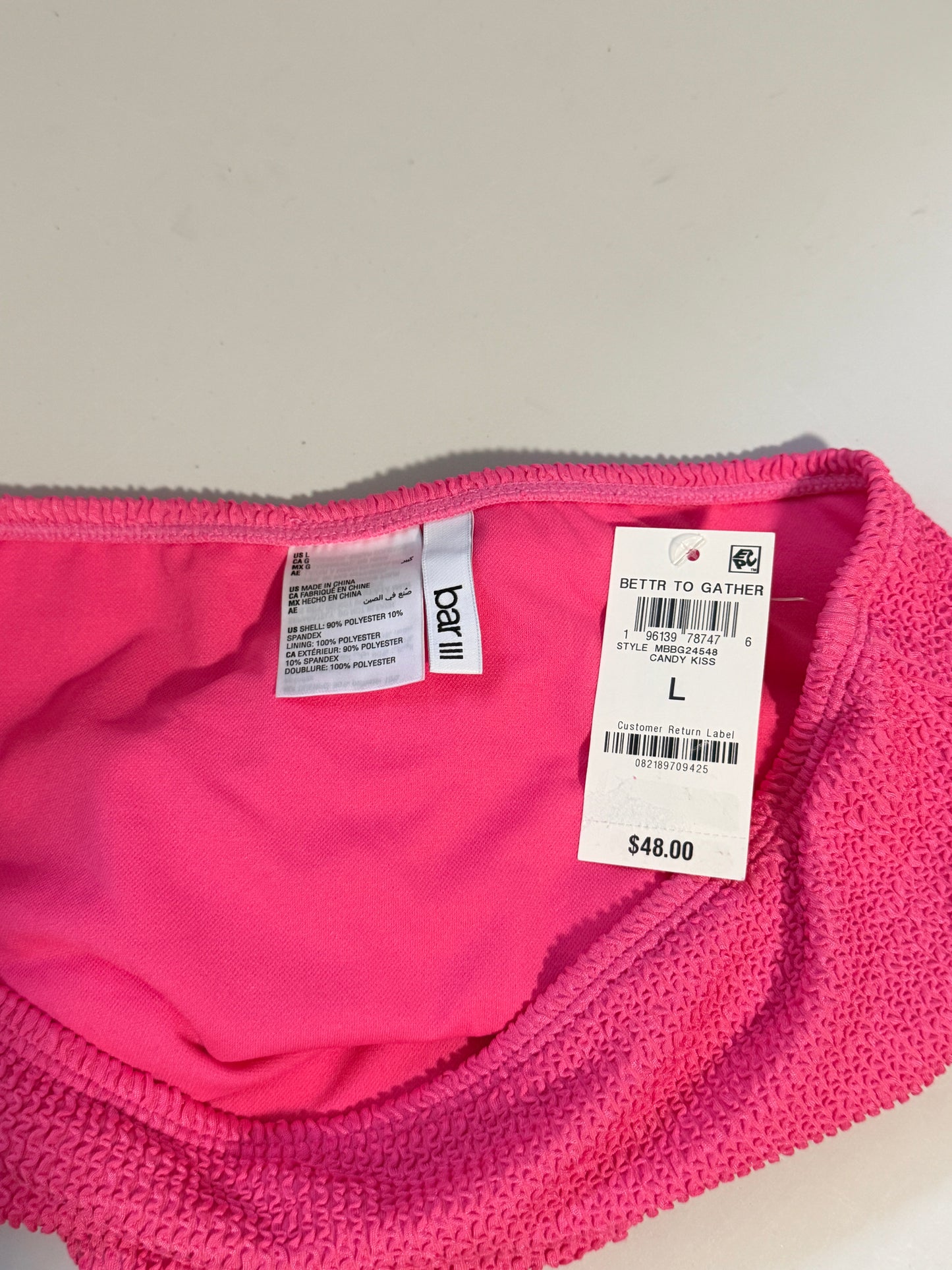 Bar III Women's Hot Pink High Leg High Rise Textured Bikini Bottoms NWT