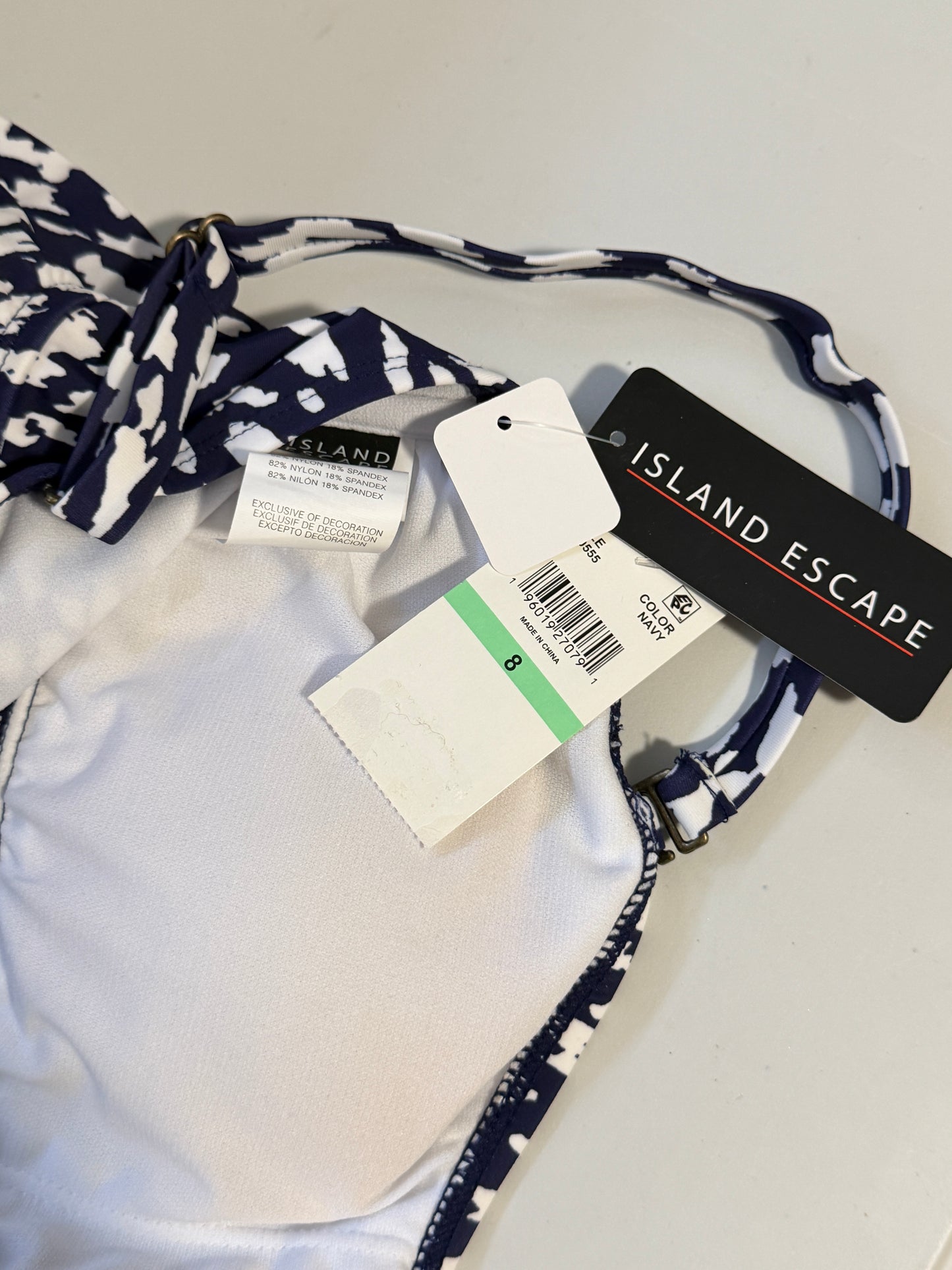 Island Escape Women's Blue & White Print Twist-Front Tankini Top NWT