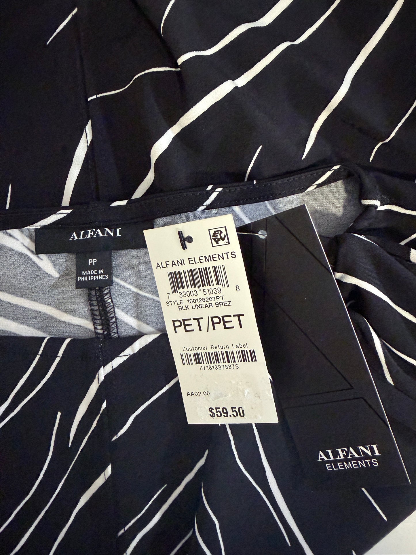 Alfani Black and White Printed Boat-Neck Tunic Top NWT