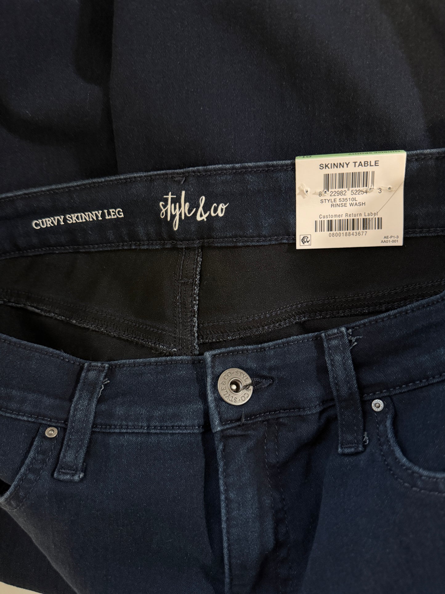 Style & Co Women's Long Dark Blue Curvy-Fit Mid-Rise Skinny Jeans NWT