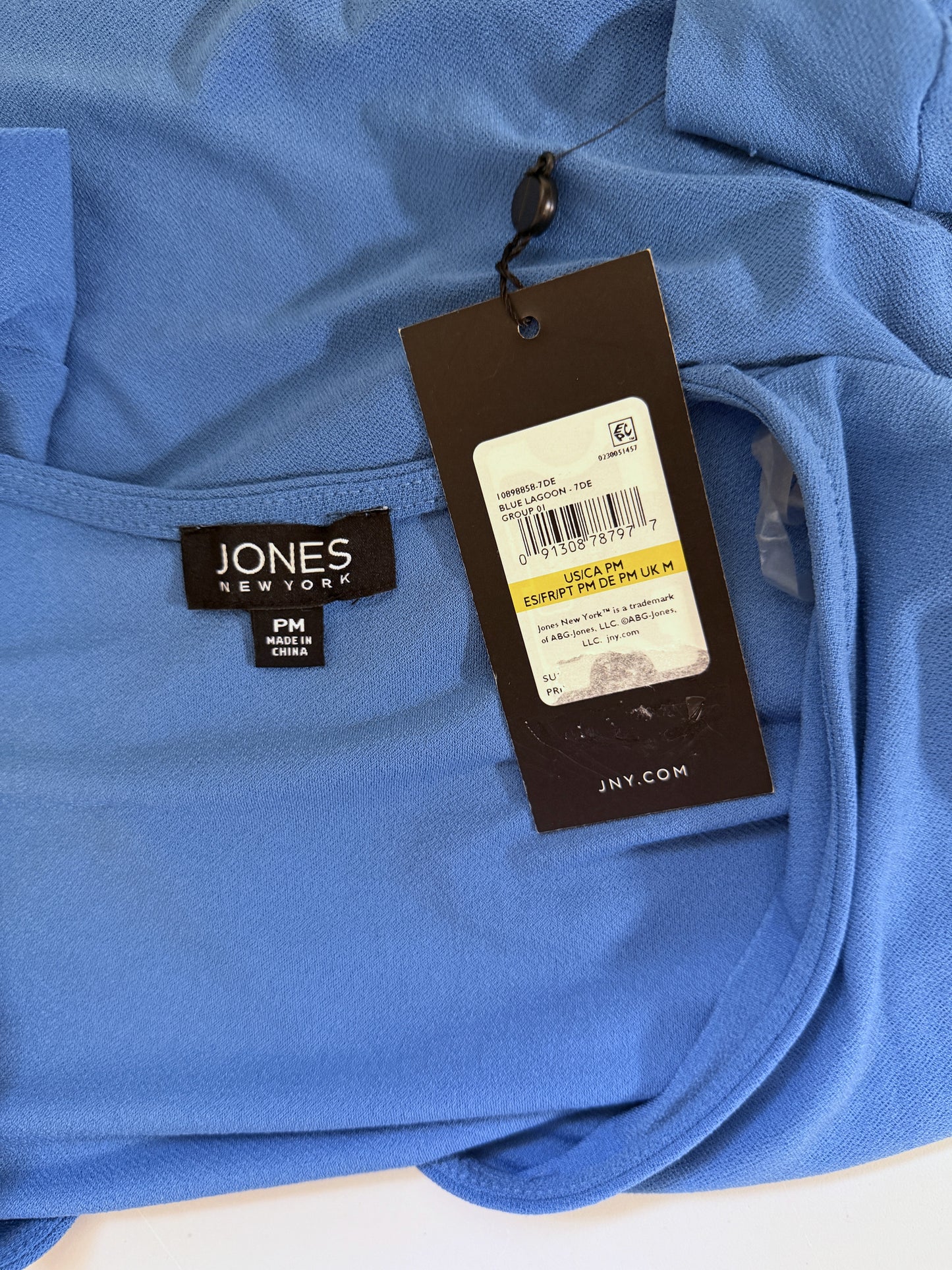 Jones New York Women's Petite Light Blue D-Ring 3/4-Sleeve Top NWT