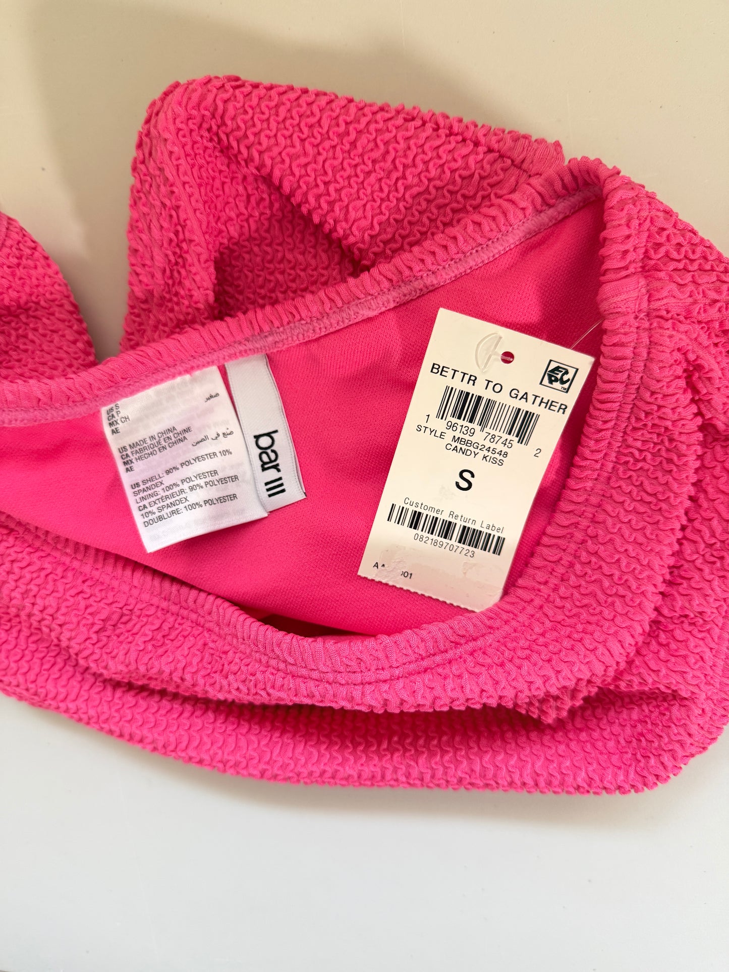Bar III Women's Hot Pink High Leg High Rise Textured Bikini Bottoms NWT