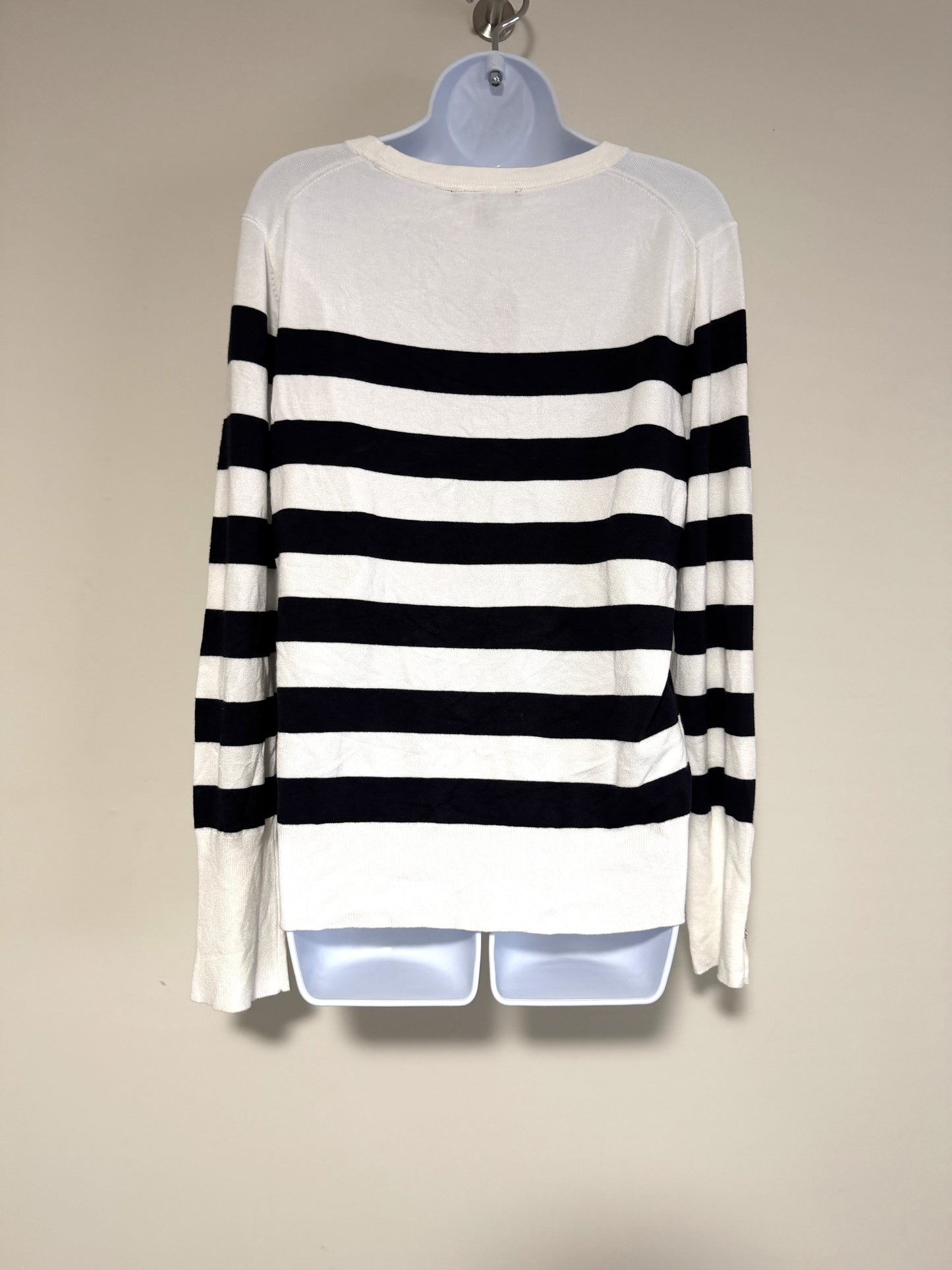 Nautica Jeans Women's Large Black & White Striped Button-Cuff Sweater NWT