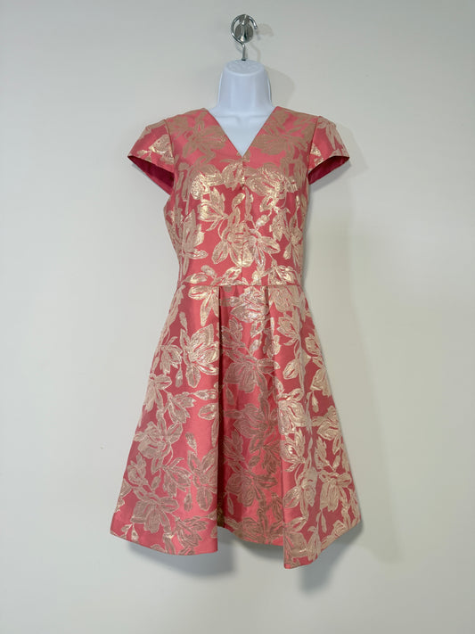 Vince Camuto Size 12 Pink & Gold Floral Jacquard Fit Flare Dress NWT