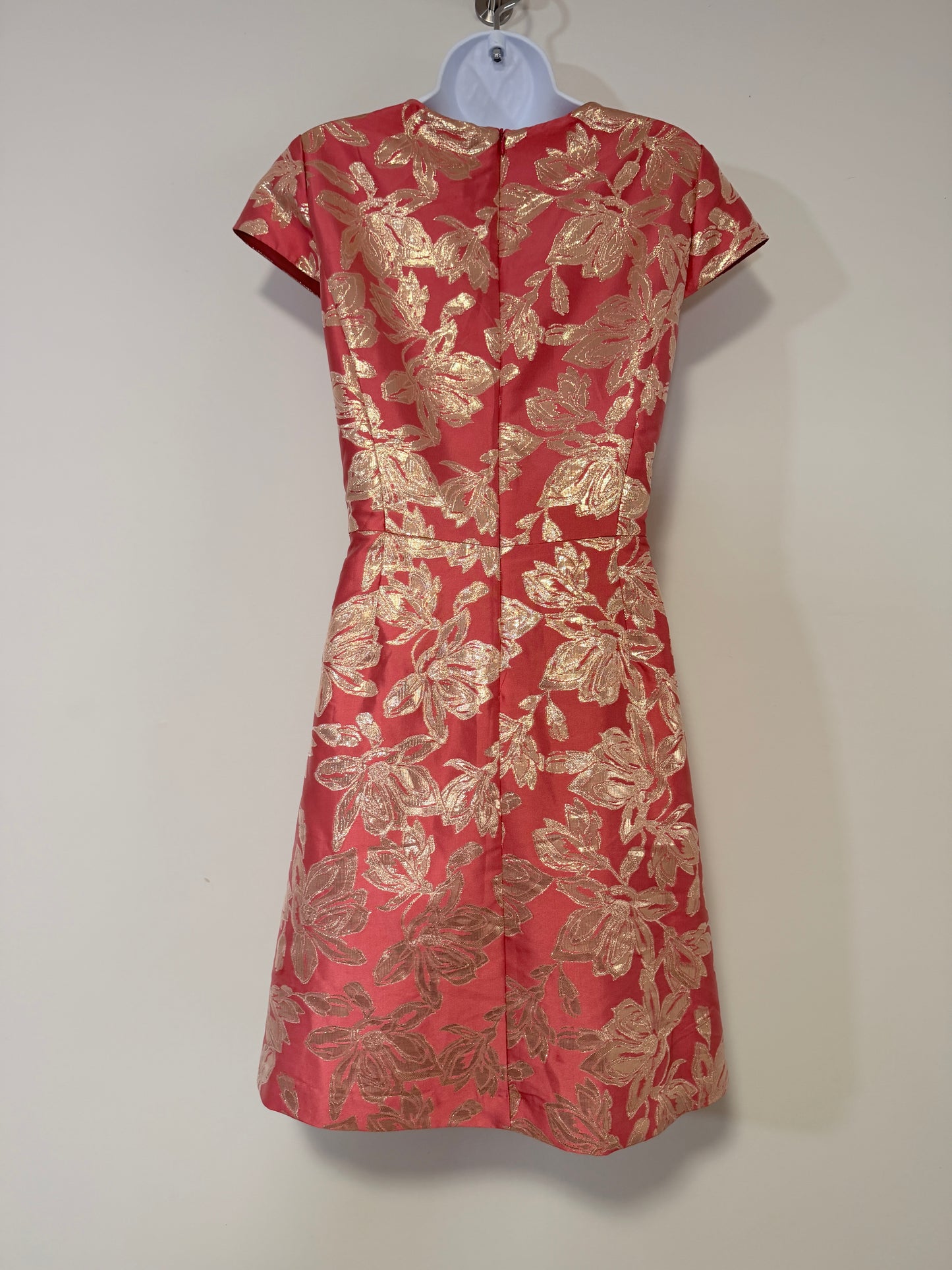 Vince Camuto Size 12 Pink & Gold Floral Jacquard Fit Flare Dress NWT