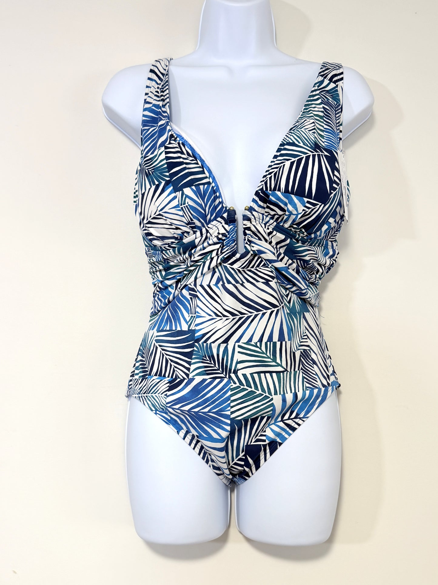Bleu by Rod Beattie Size 8 Blue Shady Days Plunge-Neck One-Piece Swimsuit NWT
